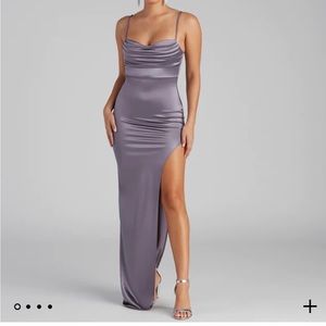 High slit satin dress